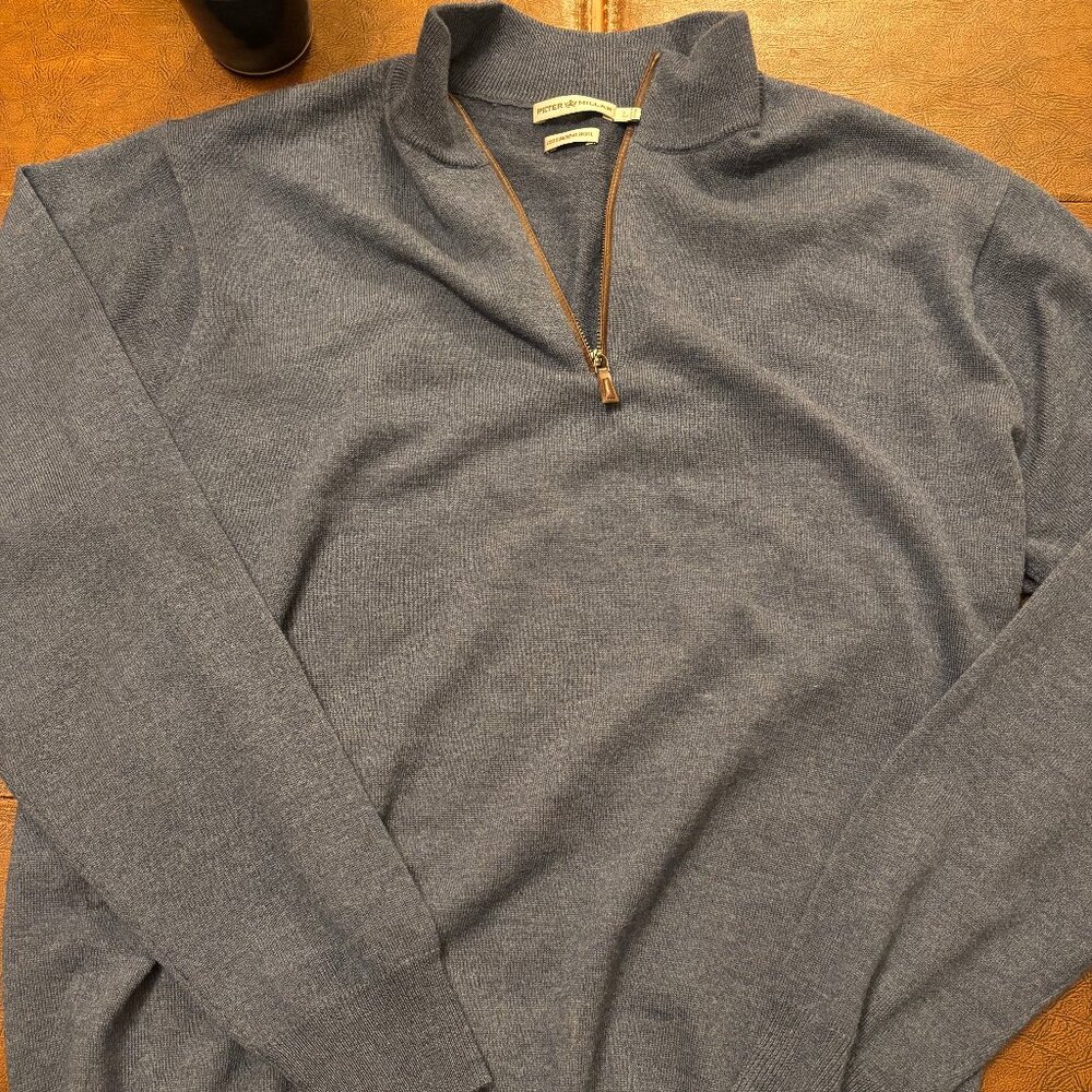 Peter Millar Mens Quarter 1/4 Zip Merino Wool Sweater Blue Large